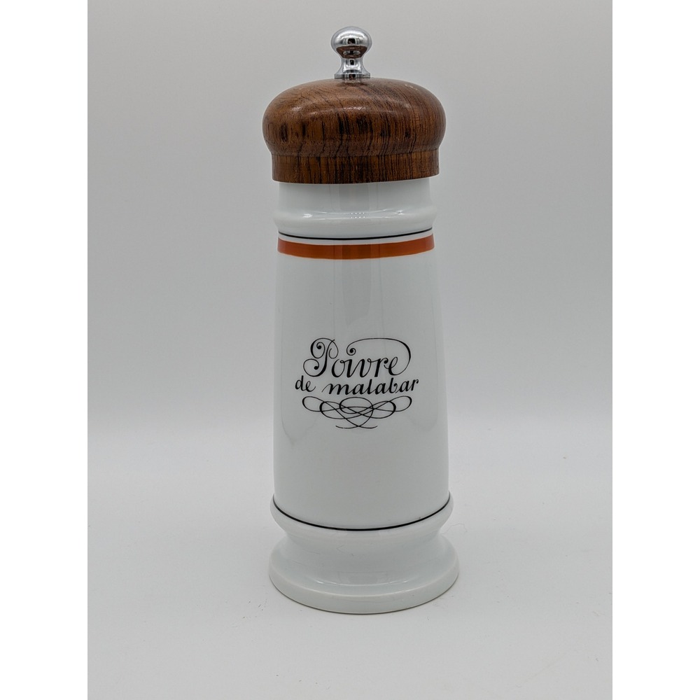 Vintage Porcelaine d'Auteuil Paris France Pepper Mill Grinder Wood Ceramic 8.75